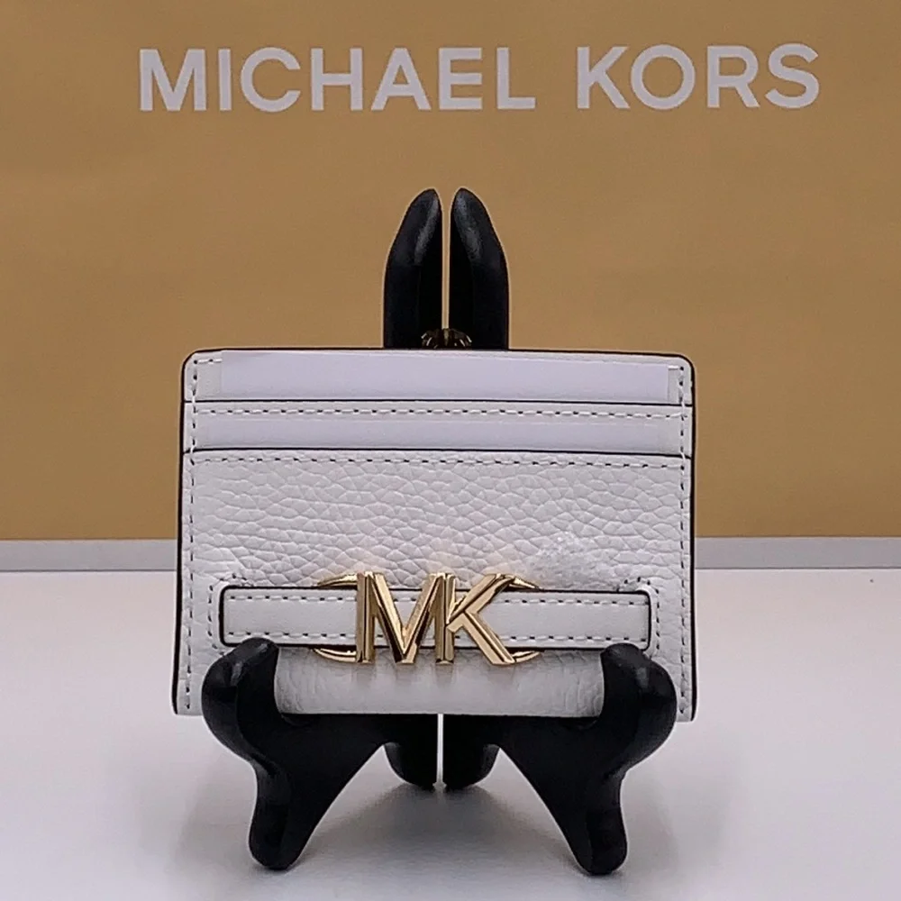 MICHAEL KORS Reed Large Pebbled Leather Card Holder Case Optic White NWT